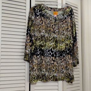 2x Ruby Rd. Tan, green and black blouse. 3/4 sleeves.